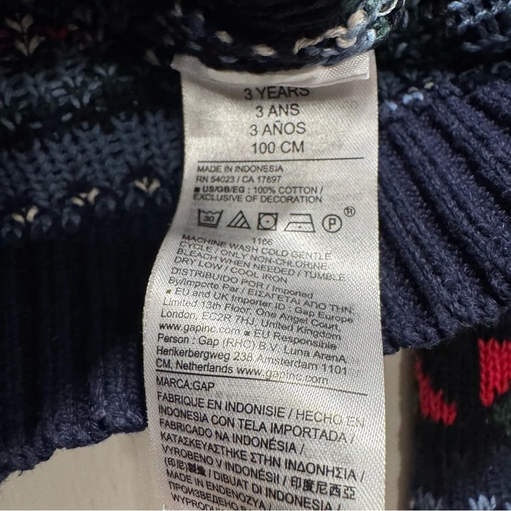 Gap Toddler Boys Crewneck Sweater 3T Red Cars 100% Cotton Holiday Fair‎ Isle